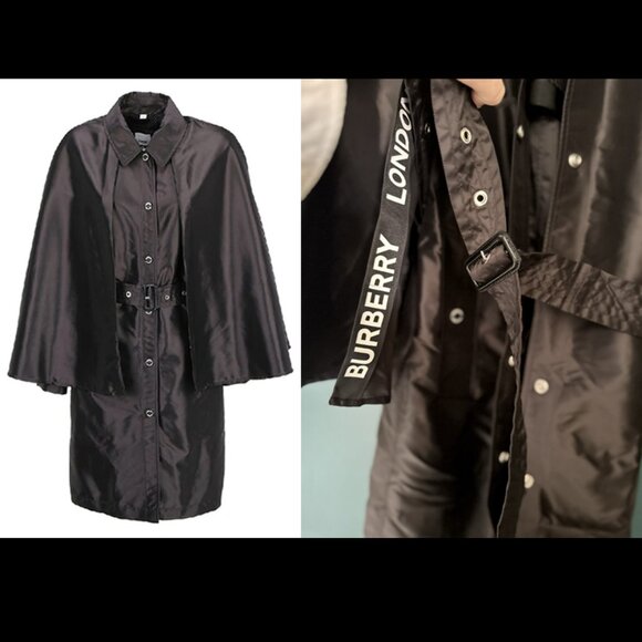 $2550 BURBERRY Cape Detail Logo Trim Belted Econyl Runway Coat - Picture 10 of 12